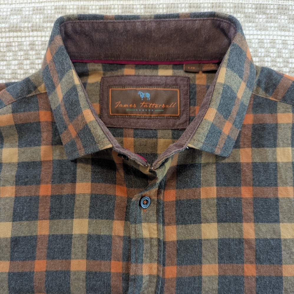 Men's Large James Tattersall Flannel Orange and Gray